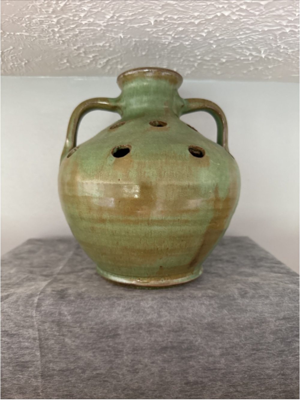 Vintage J.B. Cole Pottery North Carolina 1930’s Turquoise Green Flower Frog Vase